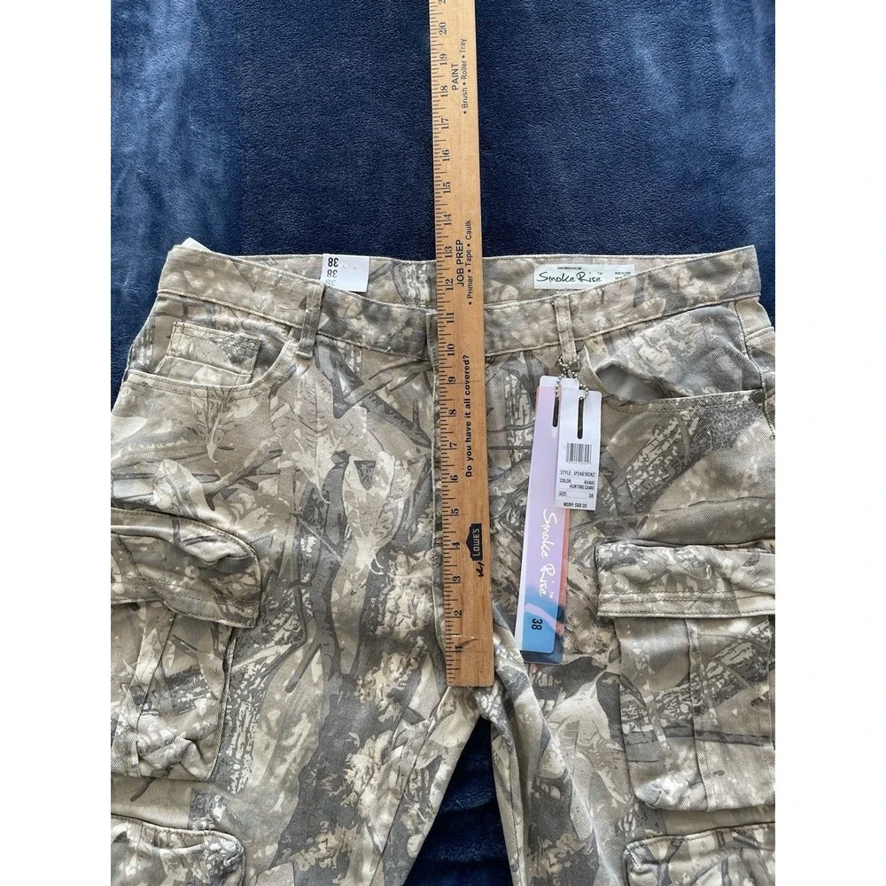 NWT Smoke Rise Cargo Pants Mens 38/34 Sand Camo Straight Stacked Fit - 6 Pockets